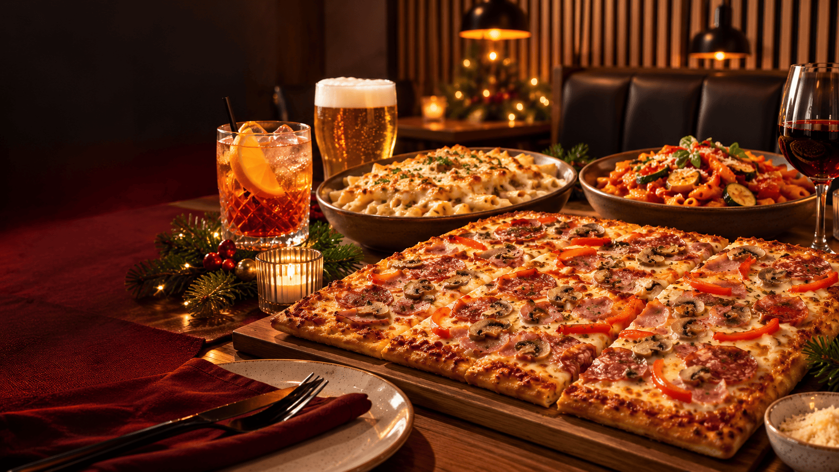 Weihnachtsfeier-Angebot bei Tripoli: Partypizza, Pasta und Getränke